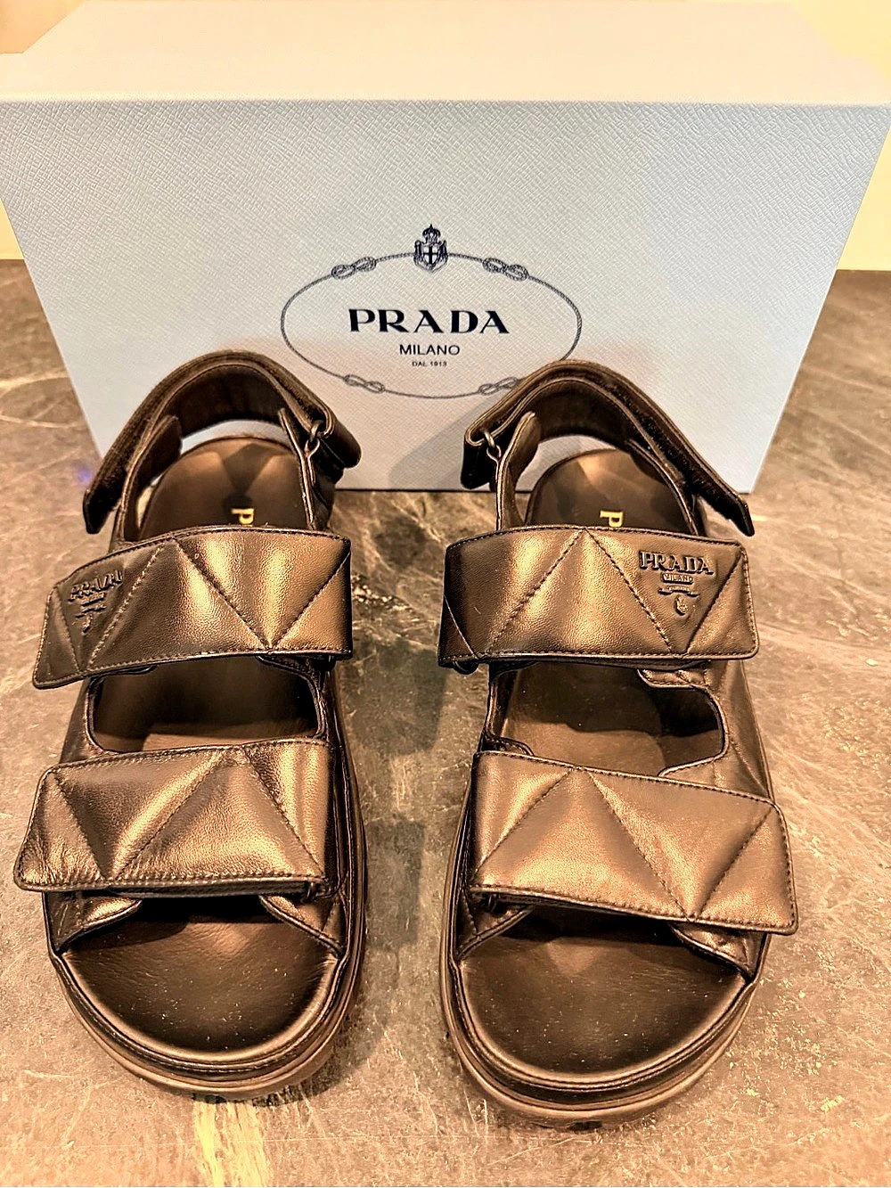 Prada Quilted Nappa Leather Sandals Black EU 37.5